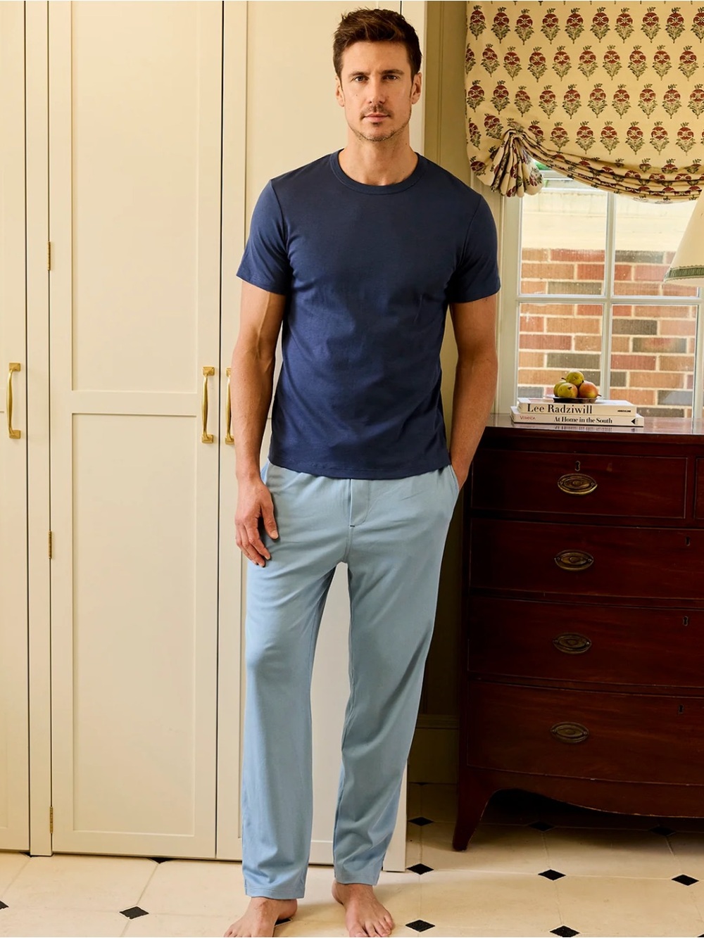 Lake Pajamas Men's Pima Sleep Pants Size M Anchor Blue Loungewear